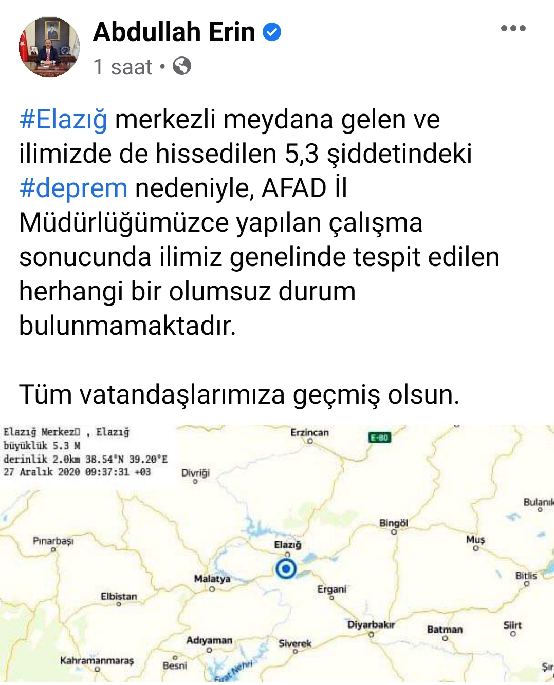 Vali Erin'den Deprem Açıklaması