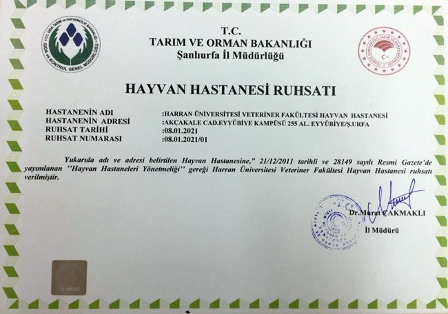 Harran Üniversitesi Hayvan Hastanesi Ruhsatını Aldı