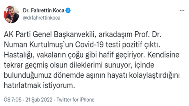 AK Parti Genel Başkanvekili Numan Kurtulmuş Koronaya yakalandı