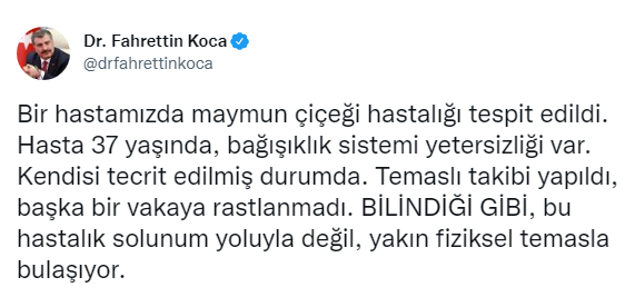 Son dakika! Türkiye'de İlk Maymun Çiçeği Vakası Görüldü