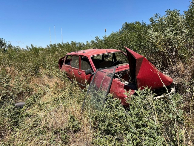 Trafik levhasına çarpan otomobil şarampole devrildi