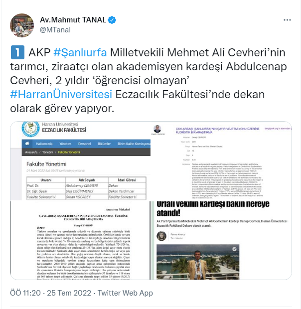 VEKİL TANAL: ''CEVHERİ'NİN KARDEŞİ ÖĞRENCİSİ OLMAYAN FAKÜLTE'DE DEKANLIK YAPIYOR!''