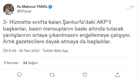 MAHMUT TANAL: ''BİRECİK BELEDİYE BAŞKANI GAZETECİ TOKATLADI''