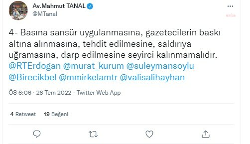 MAHMUT TANAL: ''BİRECİK BELEDİYE BAŞKANI GAZETECİ TOKATLADI''