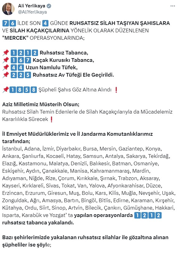 SİLAH KAÇAKÇILIĞINA YÖNELİK OPERASYON