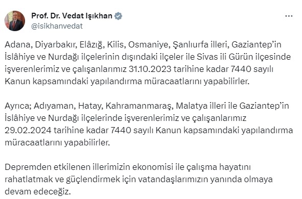 6 ŞUBAT DEPREM BÖLGELERİNDEKİ ÇALIŞAN VE İŞ VERENLER DİKKAT!