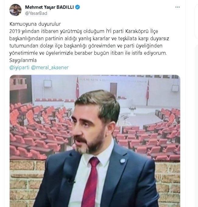İYİ PARTİ'DE İSTİFA ŞOKU