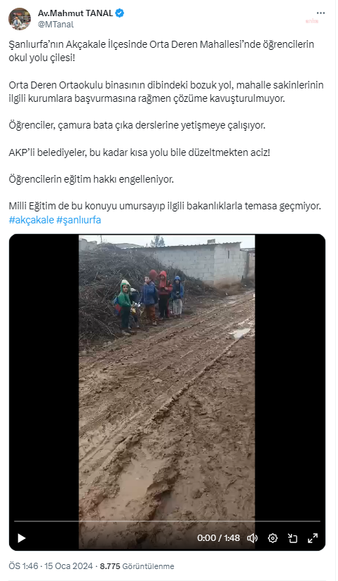 “ŞANLIURFA’DA ÖĞRENCİLER, ÇAMURA BATA ÇIKA DERSLERİNE YETİŞMEYE ÇALIŞIYOR"