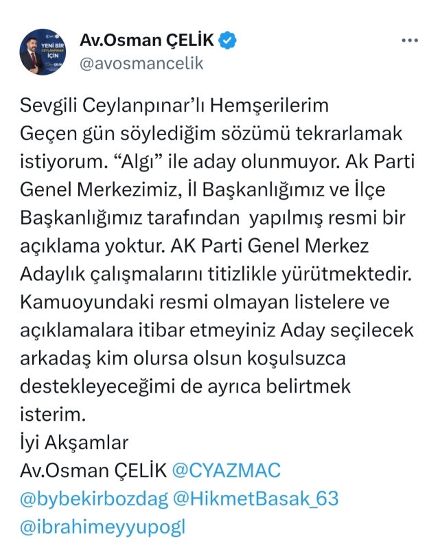 AK PARTİ'Lİ ADAY ADAYINDAN YALANLAMA