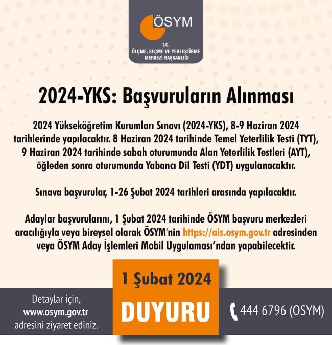 YKS BAŞVURULARI BAŞLADI