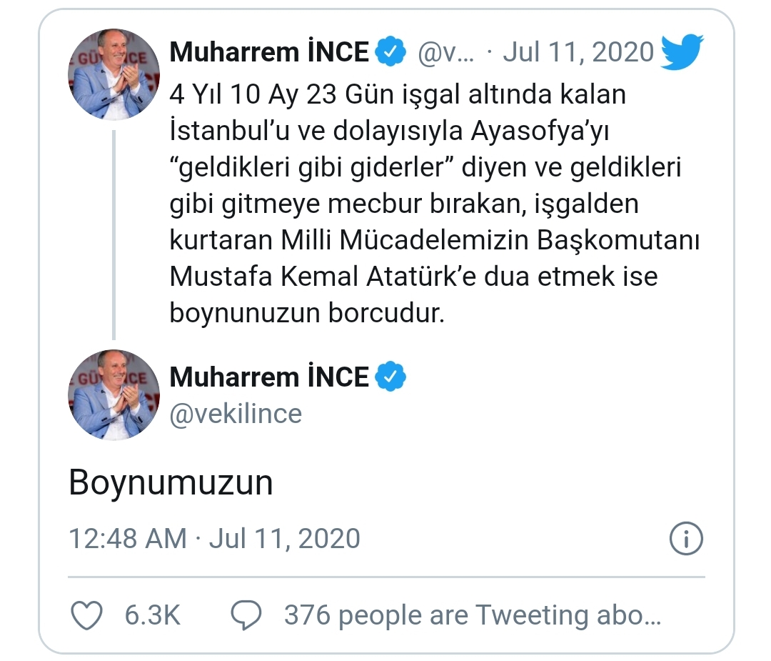 Muharrem İnce: Davet gelirse Ayasofya’da namaza gidebilirim