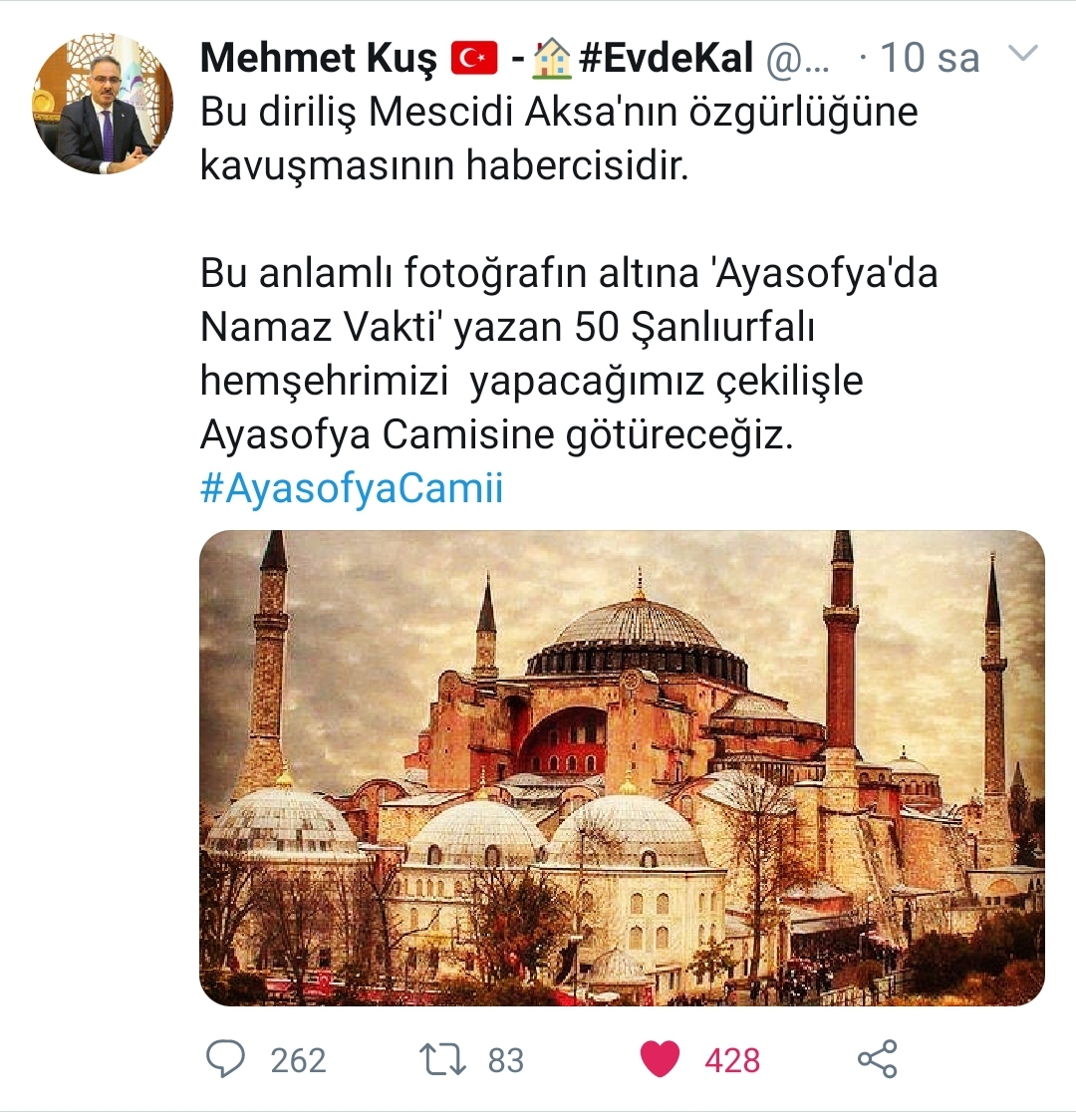 Ayasofya Da Namaz Vakti Yazan 50 Kisiye Buyuk Odul Eyyubiye Urfa Haber