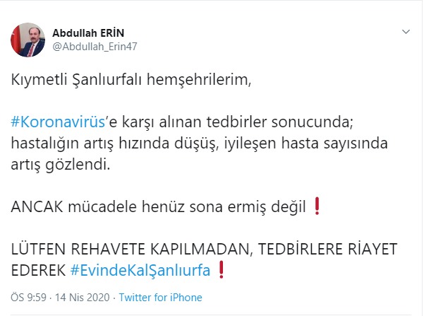 Vali Erin: İyileşen hasta sayısında artış gözlendi