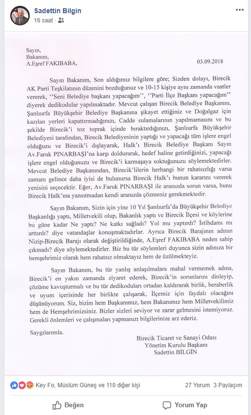 Şanlıurfa “Bu mektubu” konuşuyor