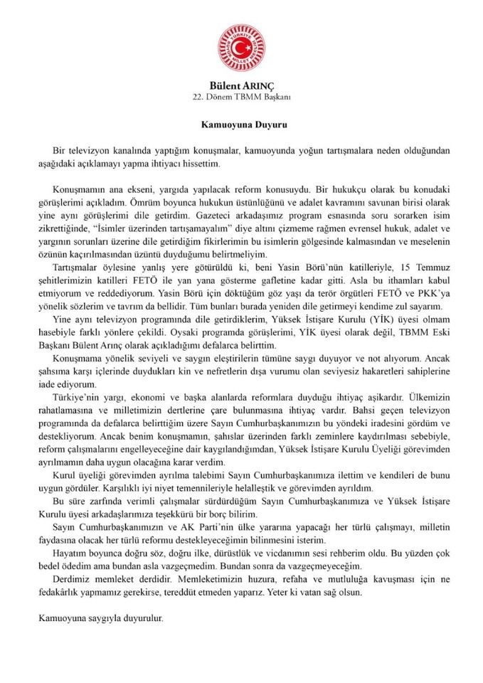 Bülent Arınç görevinden istifa etti!