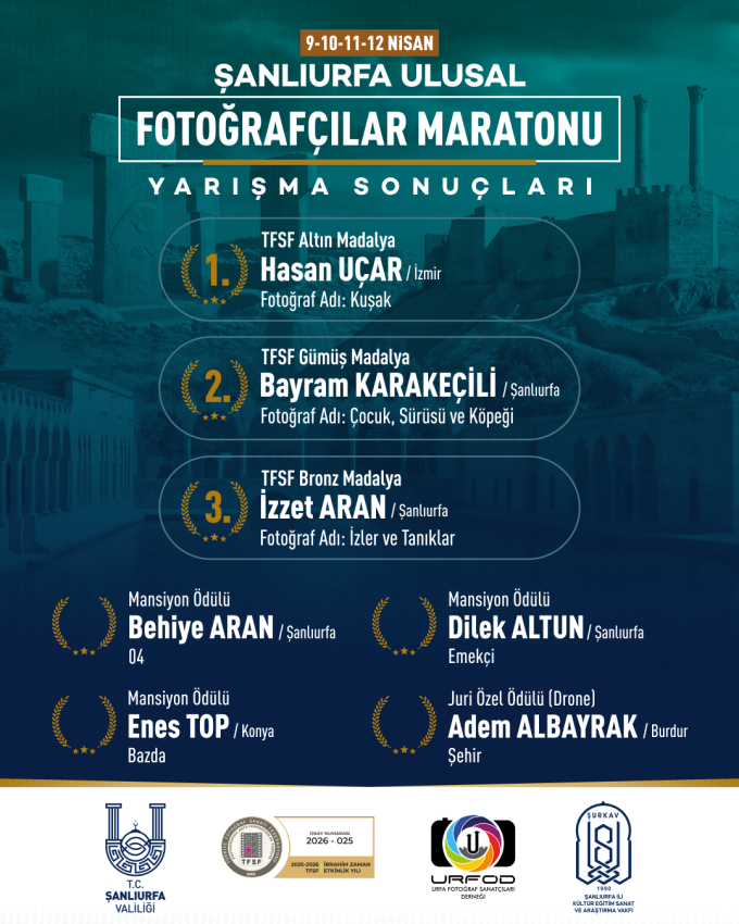 Şanlıurfa Ulusal Fotoğrafçılar Maratonunun kazananları belli oldu!