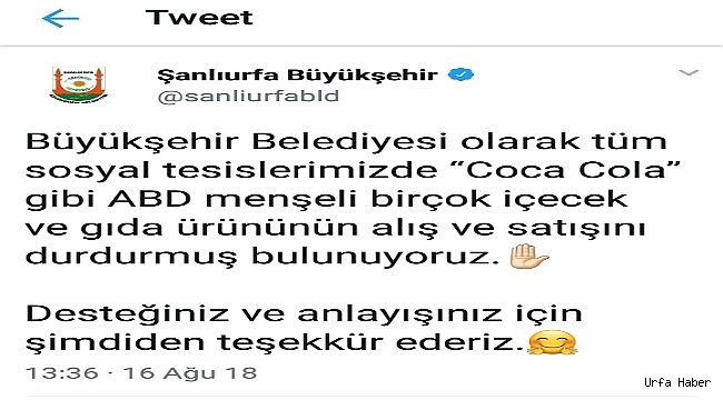 Büyükşehirden ABD ürünlerine boykot