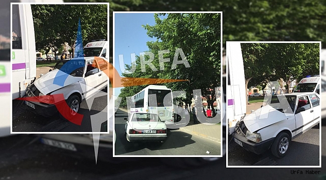 Sürücü yaralandı: Urfa'da otomobil şehir içi otobüsüne çarptı!