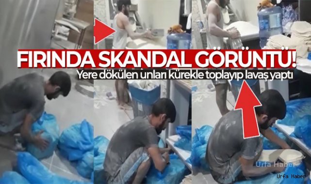 Fırında skandal görüntü: Yere dökülen unları kürekle toplayıp lavaş yaptı
