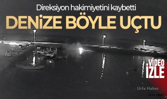 Sürücüsünün direksiyon hakimiyetini kaybettiği ticari araç denize böyle uçtu