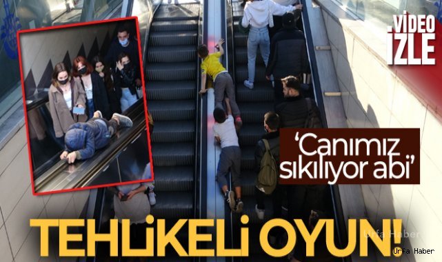 Yürüyen merdivenlerde tehlikeli oyun