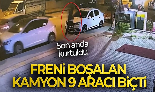 Freni boşalan kamyon 9 aracı biçti, o anlar kameraya yansıdı