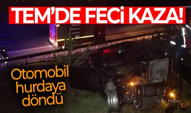 TEM'de bariyerlere çarpan otomobil hurdaya döndü: 2 yaralı