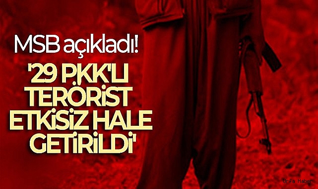 MSB açıkladı! '29 PKK'lı terörist etkisiz hale getirildi'