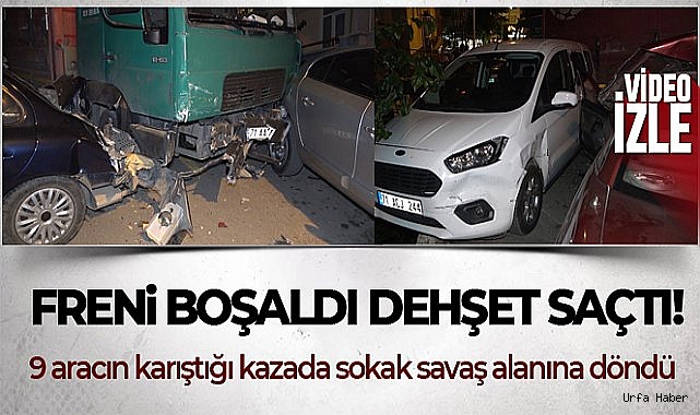 Freni boşalan kamyon 9 araca zarar verdi