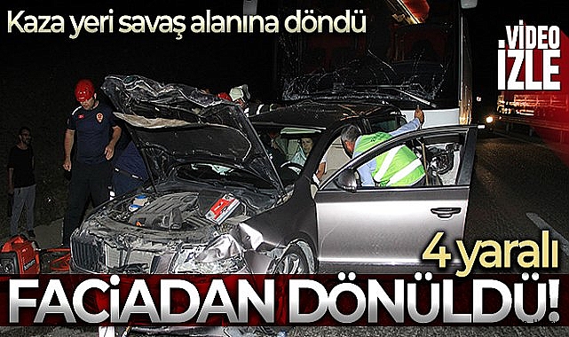 Otobüs ve 2 otomobilin karıştığı trafik kazasında 4 kişi yaralandı