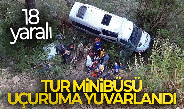 Tur minibüsü uçuruma yuvarlandı: 18 yaralı
