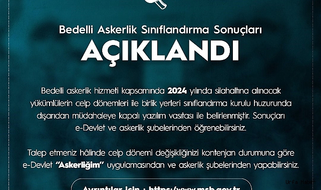 BEDELLİ ASKERLİK SINIFLANDIRMA SONUÇLARI AÇIKLANDI