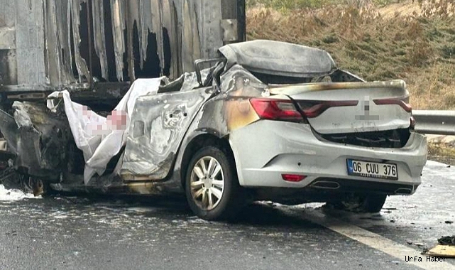 TIR DORSESİNE ÇARPAN ARAÇ ALEV ALDI: 1 ÖLÜ