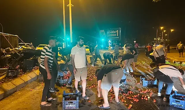 KARAKÖPRÜ’DE SEBZE YÜKLÜ KAMYON DEVRİLDİ