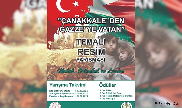 ŞANLIURFA'DA "ÇANAKKALE'DEN GAZZE'YE VATAN" TEMALI RESİM YARIŞMASI DÜZENLENECEK