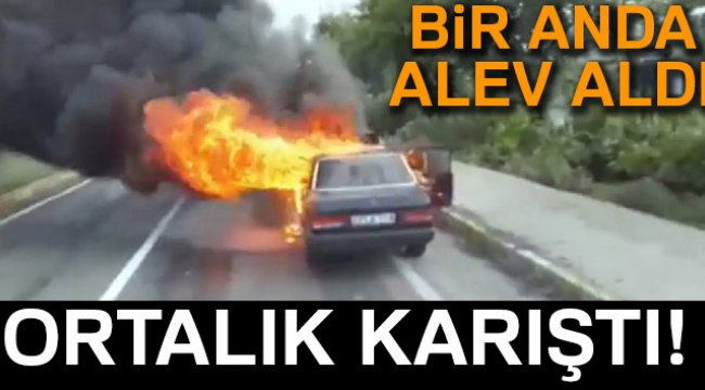 Seyir halindeki otomobil alev alev yandı !