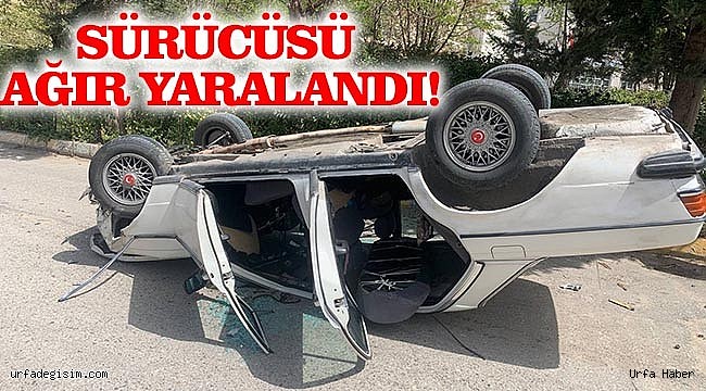 Yoldan çıkan otomobil ters devrildi!