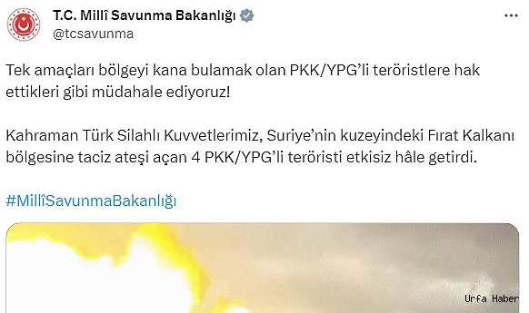 MSB: “4 PKK/YPG’li terörist etkisiz hale getirildi”