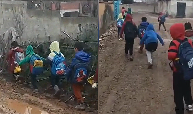 “ŞANLIURFA’DA ÖĞRENCİLER, ÇAMURA BATA ÇIKA DERSLERİNE YETİŞMEYE ÇALIŞIYOR"