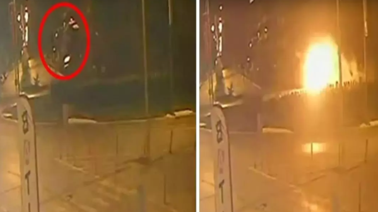 Tank Anıtına Çarpan Araç Alev Topuna Döndü