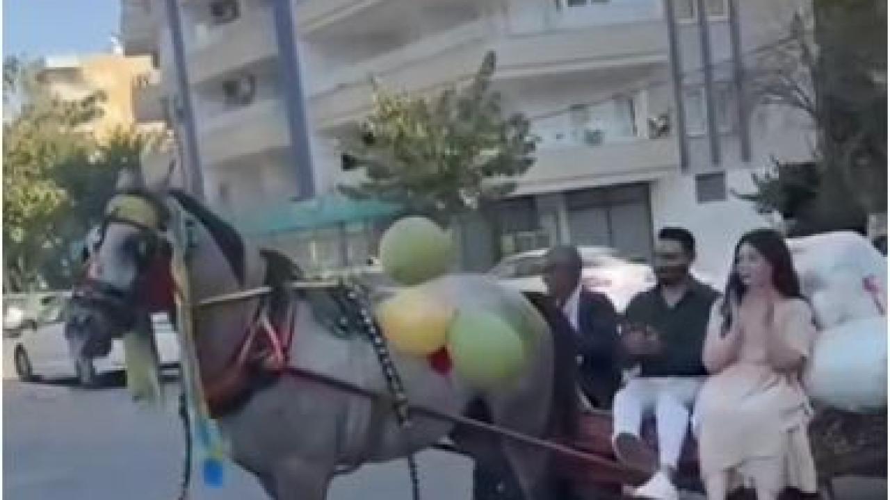 At Arabalı Çeyiz Konvoyu Renkli Görüntüler Oluşturdu