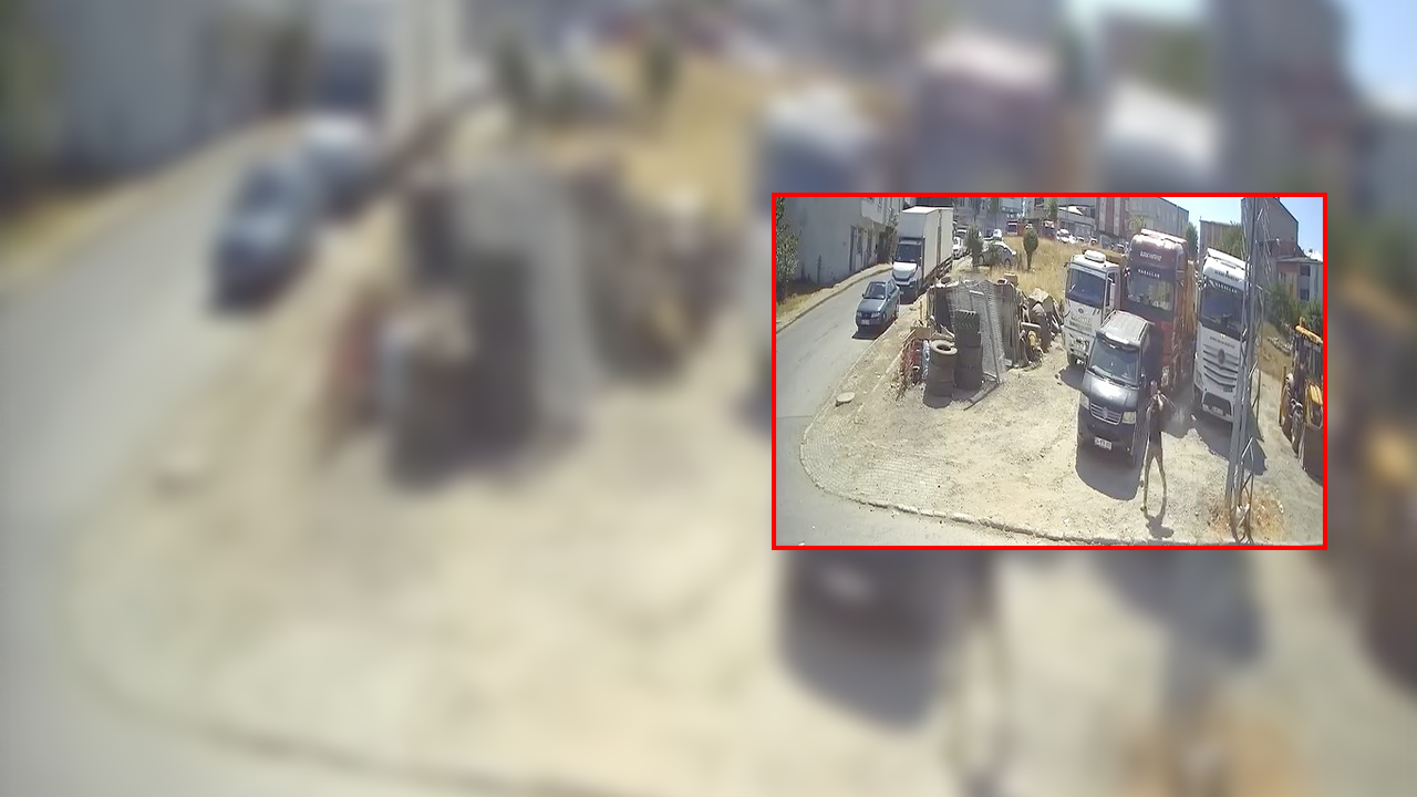 Park halindeki kamyonlardan hırsızlık! O anlar kamerada!
