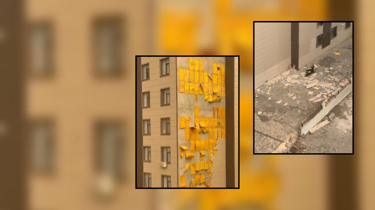 Şanlıurfa’da aşırı rüzgar dış cephe kaplamasını düşürdü!