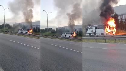 Yolcu otobüsü alev alev yandı!