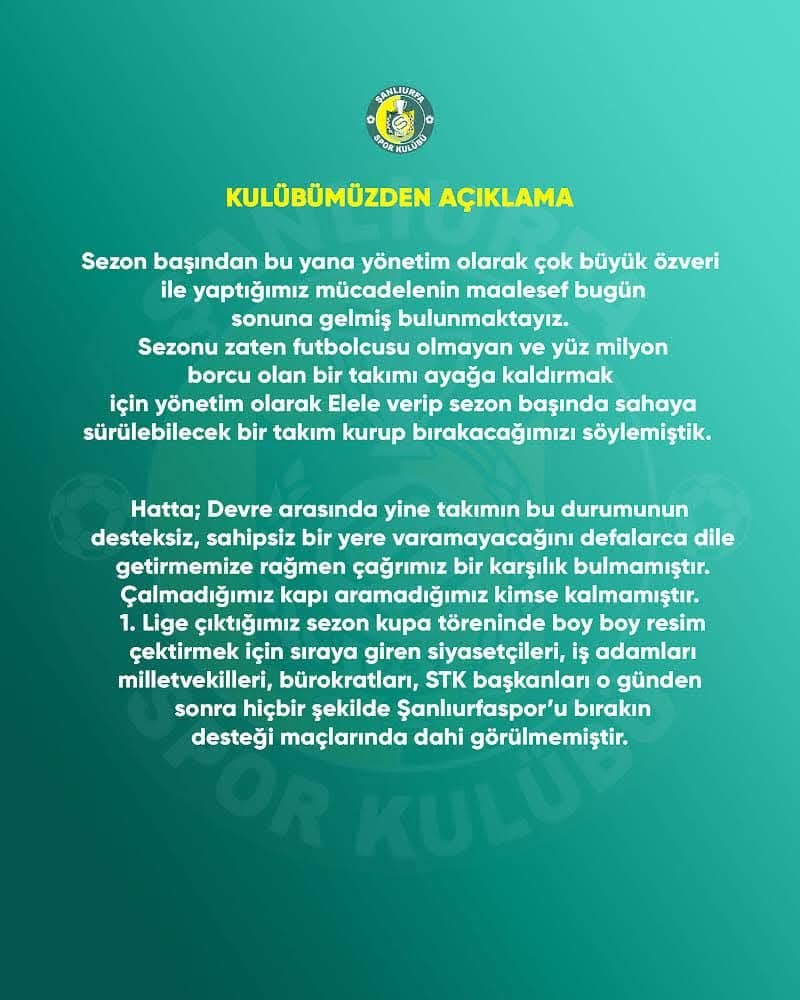 Son Dakika! Şanlıurfaspor Yönetimi İstifa Etti