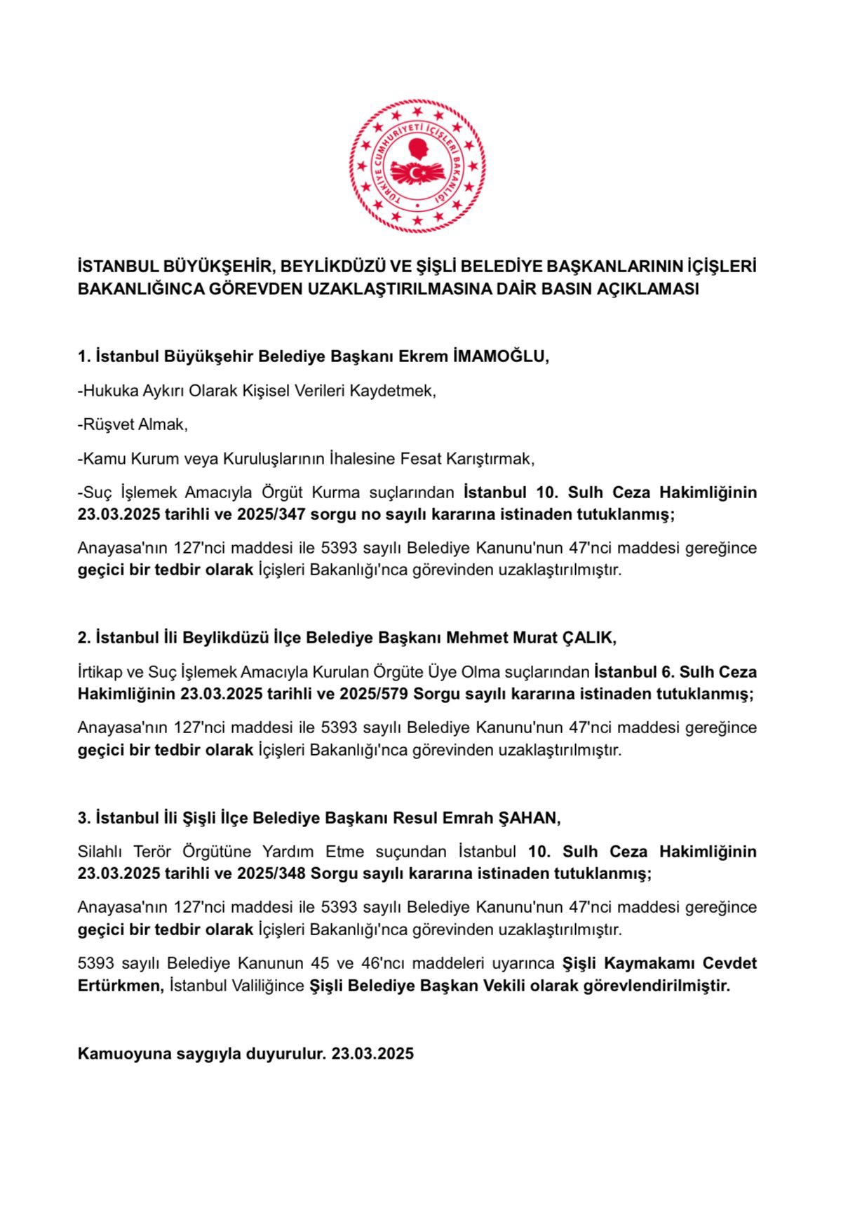 İmamoğlu Görevden Uzaklaştırıldı