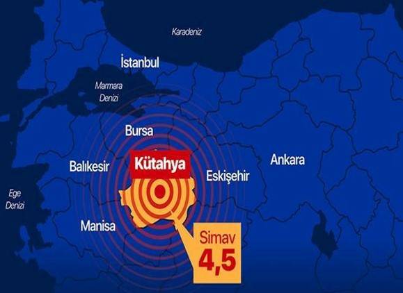 Kütahya 'da 4.5 Büyüklüğünde Deprem