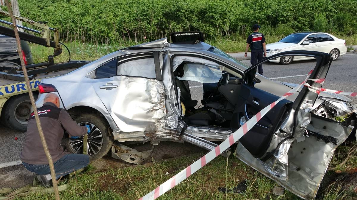 Ordu'da otomobil, ağaç ve aydınlatma direğini devirdi