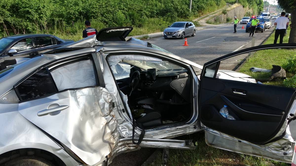 Ordu'da otomobil, ağaç ve aydınlatma direğini devirdi