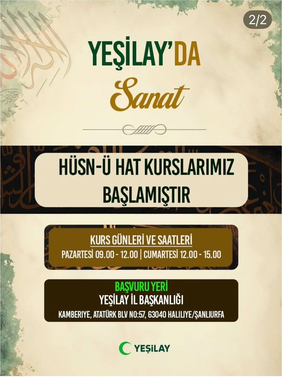 Yeşilay Şanlıurfa’dan ücretsiz yaz sanat kursları!